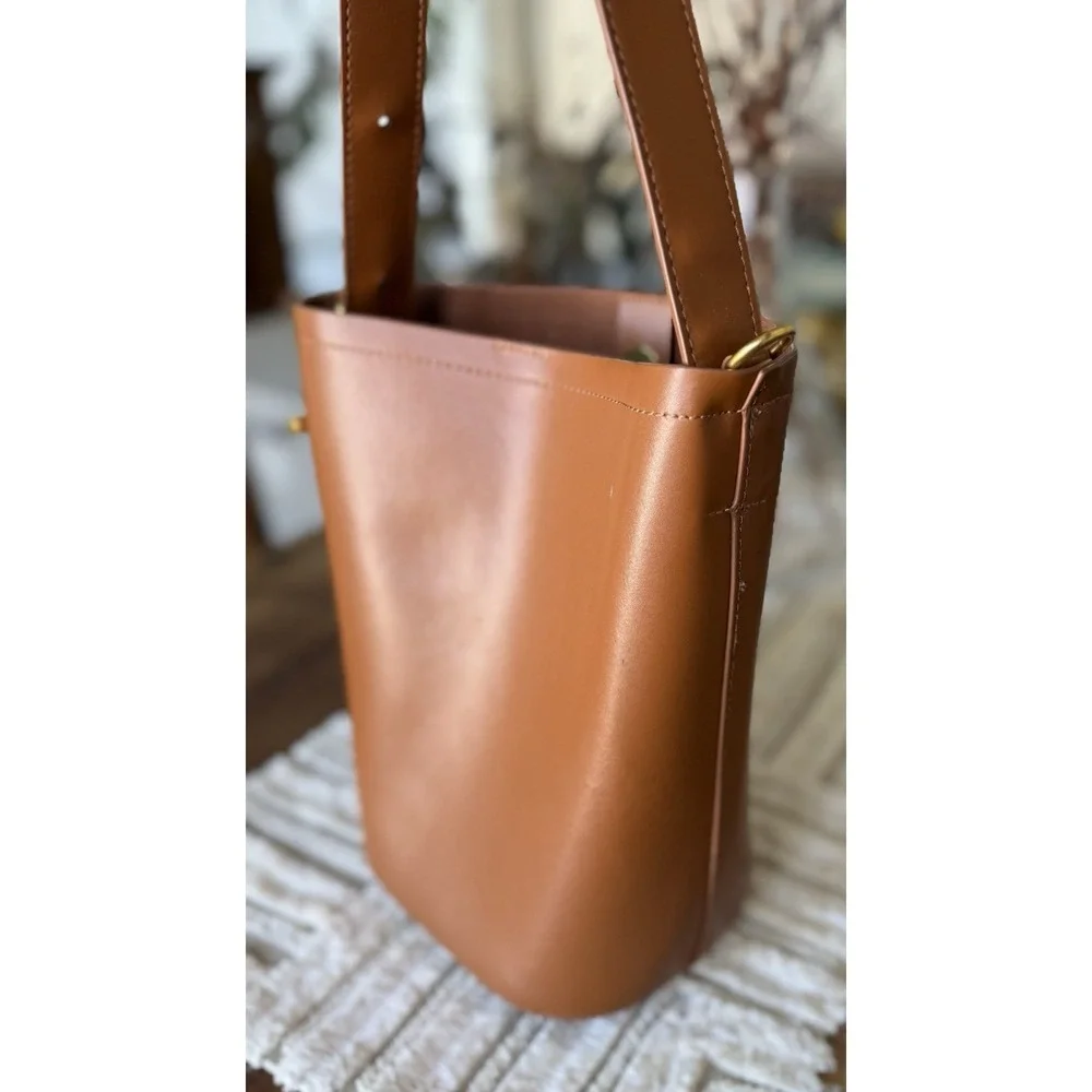 Bucket Purse Gold Tone Hardware Carmel Brown